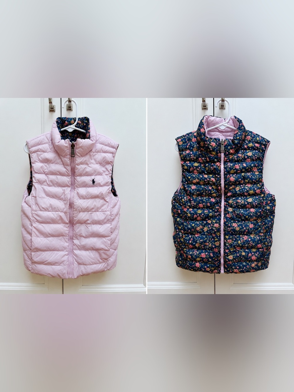 Polo Ralph Lauren Girls Reversible Puffer Vest Pink Floral Size 7
